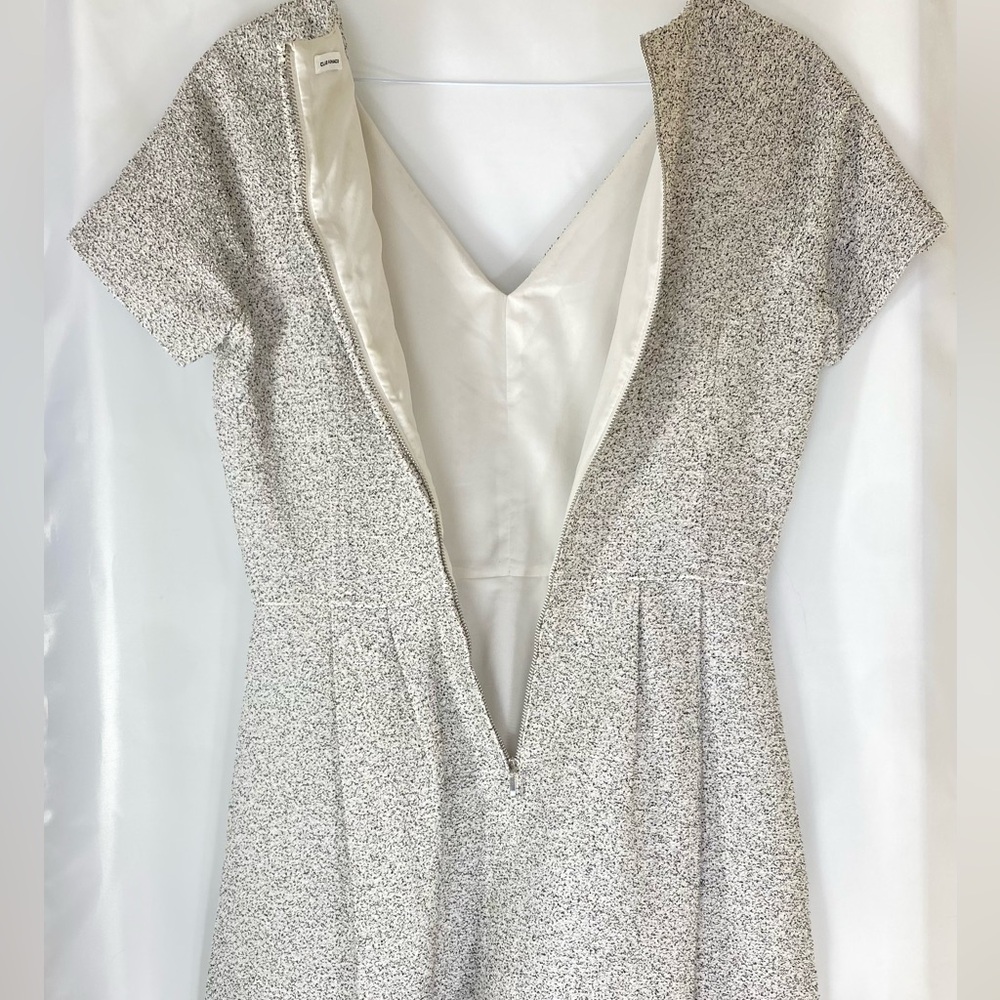 Club Monaco Black White Speckled Cotton Blend Fit Flare Dress Sz S Luxury Zipper - Picture 3 of 11